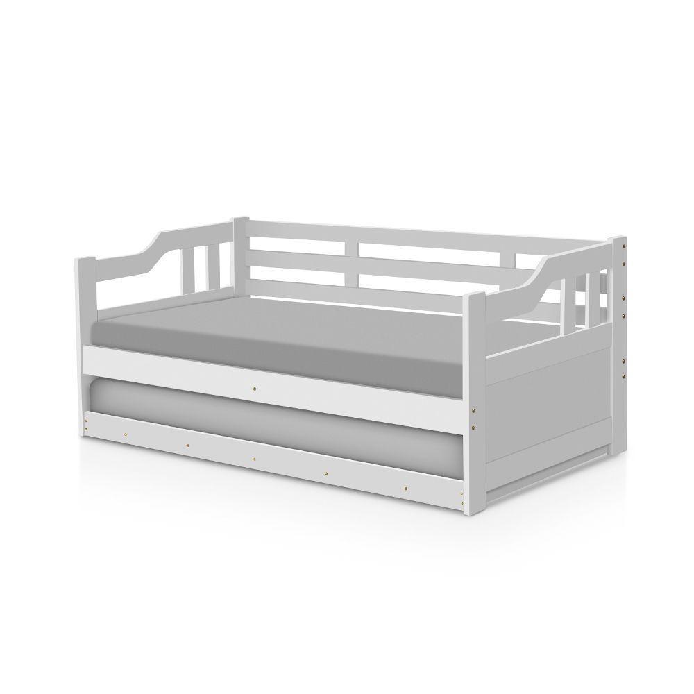 Sofá Cama Solteiro Madeira Com Cama Auxiliar E 2 Colchões Texas - Branco - Branco - 3