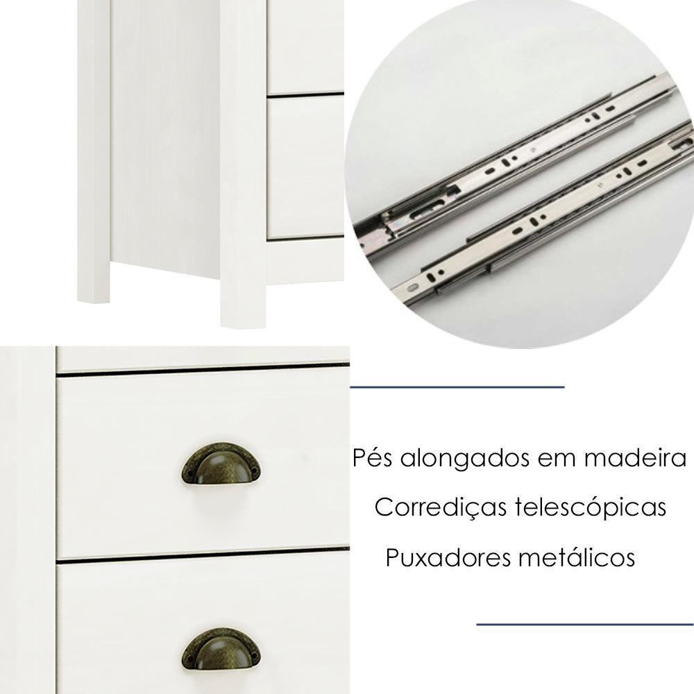 Comoda 8 Gavetas 02 Mesas De Cabeceira 3 Gavetas Madeira Maciça Branco Freijo Milani Store - 4