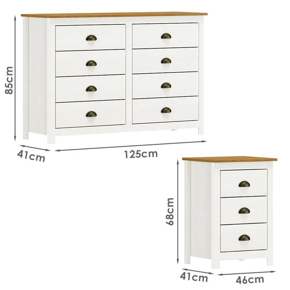 Comoda 8 Gavetas 02 Mesas De Cabeceira 3 Gavetas Madeira Maciça Branco Freijo Milani Store - 8