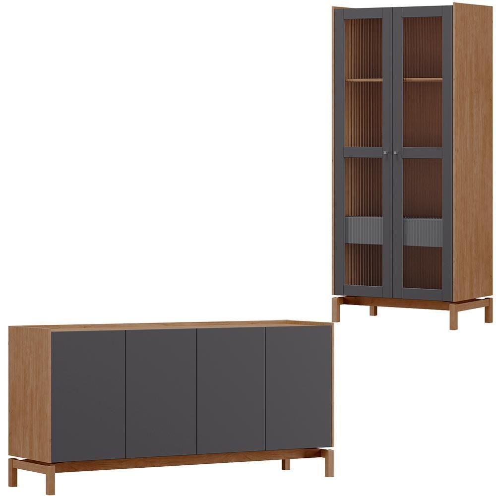 Cristaleira 2 Portas 1 Gaveta Vidro Balcao Buffet 4 Portas Tauari Concret Milani Store - 1