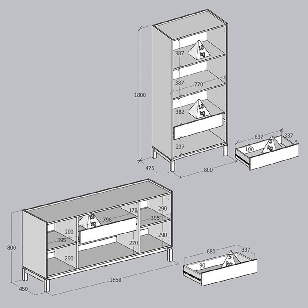 Cristaleira 2 Portas 1 Gaveta Vidro Balcao Buffet 4 Portas Tauari Concret Milani Store - 6