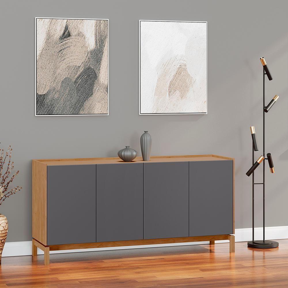 Cristaleira 2 Portas 1 Gaveta Vidro Balcao Buffet 4 Portas Tauari Concret Milani Store - 7