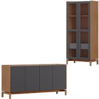 Cristaleira 2 Portas 1 Gaveta Vidro Balcao Buffet 4 Portas Tauari Concret Milani Store - 1