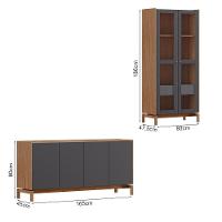 Cristaleira 2 Portas 1 Gaveta Vidro Balcao Buffet 4 Portas Tauari Concret Milani Store