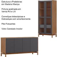 Cristaleira 2 Portas 1 Gaveta Vidro Balcao Buffet 4 Portas Tauari Concret Milani Store - 5