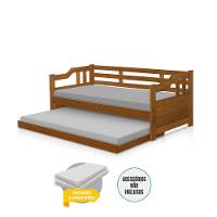 Sofá Cama Solteiro Madeira Com Cama Auxiliar E 2 Colchões Texas - Castanho - Marrom - 2