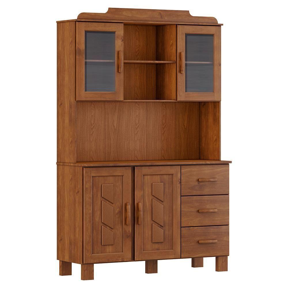 Cristaleira 4 Portas 3 Gavetas Com Aplique 122 Cm 1279 Castanho Milani Store - 1