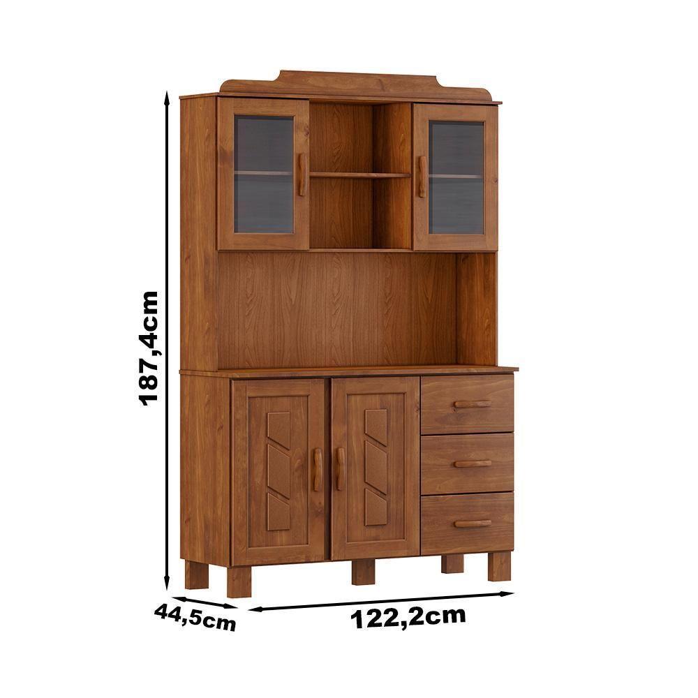 Cristaleira 4 Portas 3 Gavetas Com Aplique 122 Cm 1279 Castanho Milani Store - 3