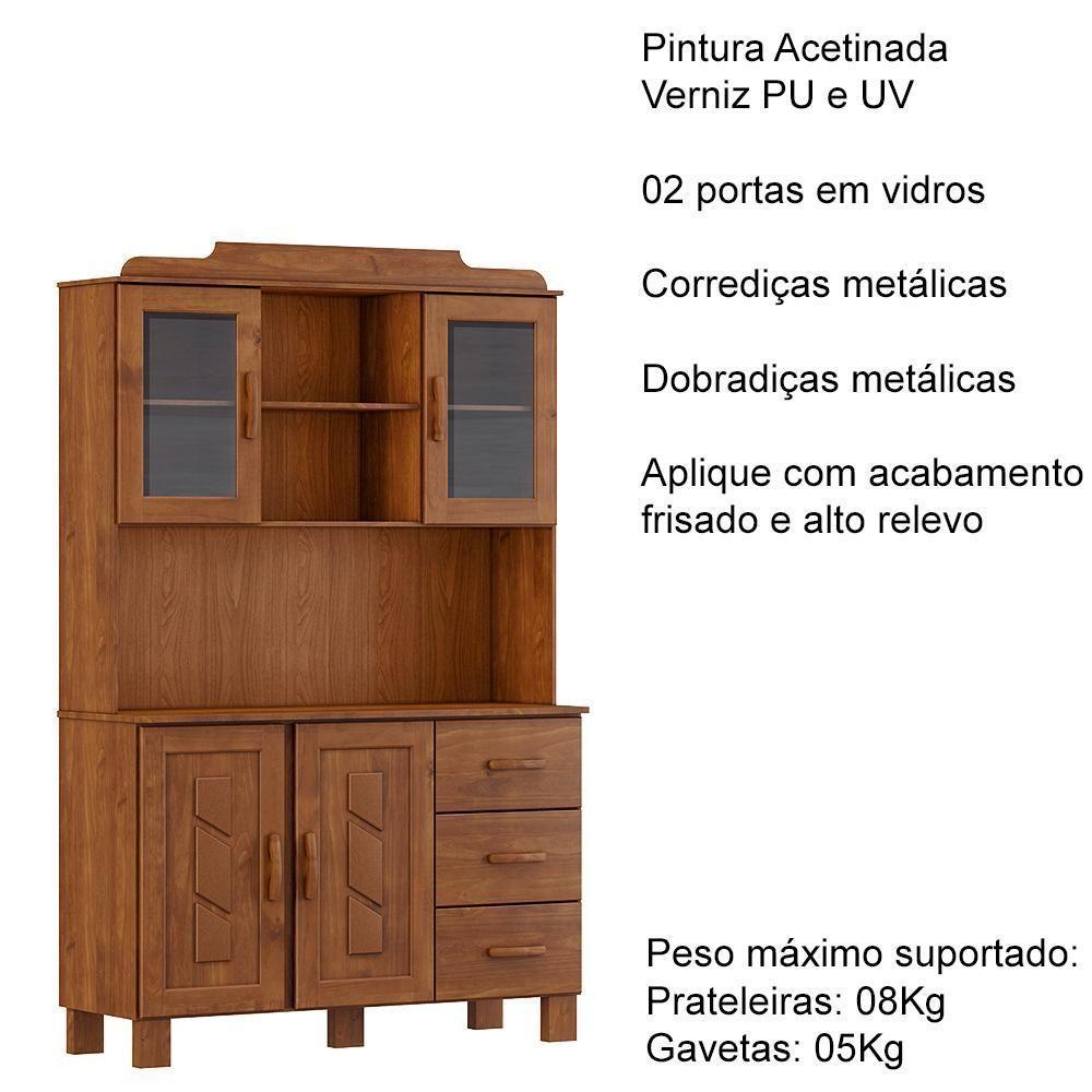 Cristaleira 4 Portas 3 Gavetas Com Aplique 122 Cm 1279 Castanho Milani Store - 4