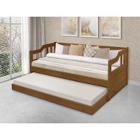 Sofa Cama Solteiro De Madeira Com Cama Auxiliar + 2 Colchões - Imbuia - Marrom - 1