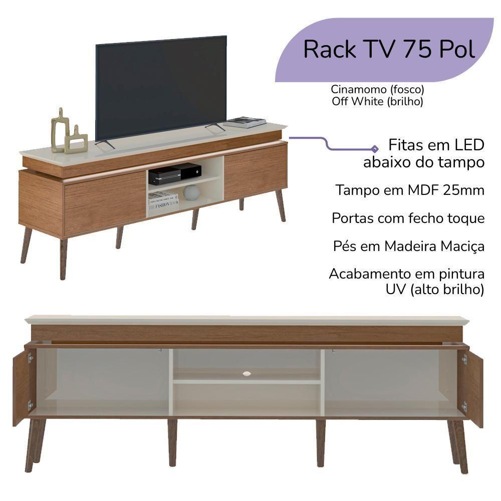 Rack Para Tv 75 Polegadas 2 Portas 180 Cm 4704 Cinamomo Off White Arly - 5