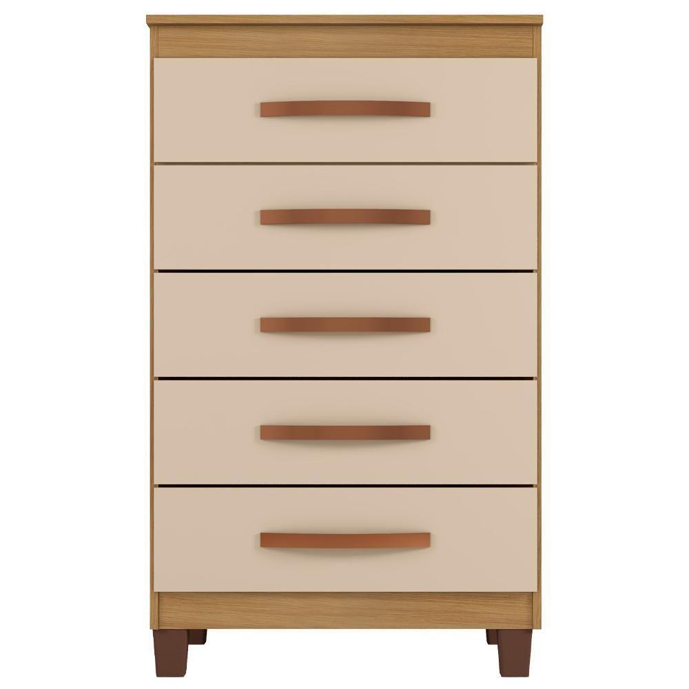 Comoda 5 Gavetas 57 Cm Moden 2259 Carvalho Am Off White Incp - 2