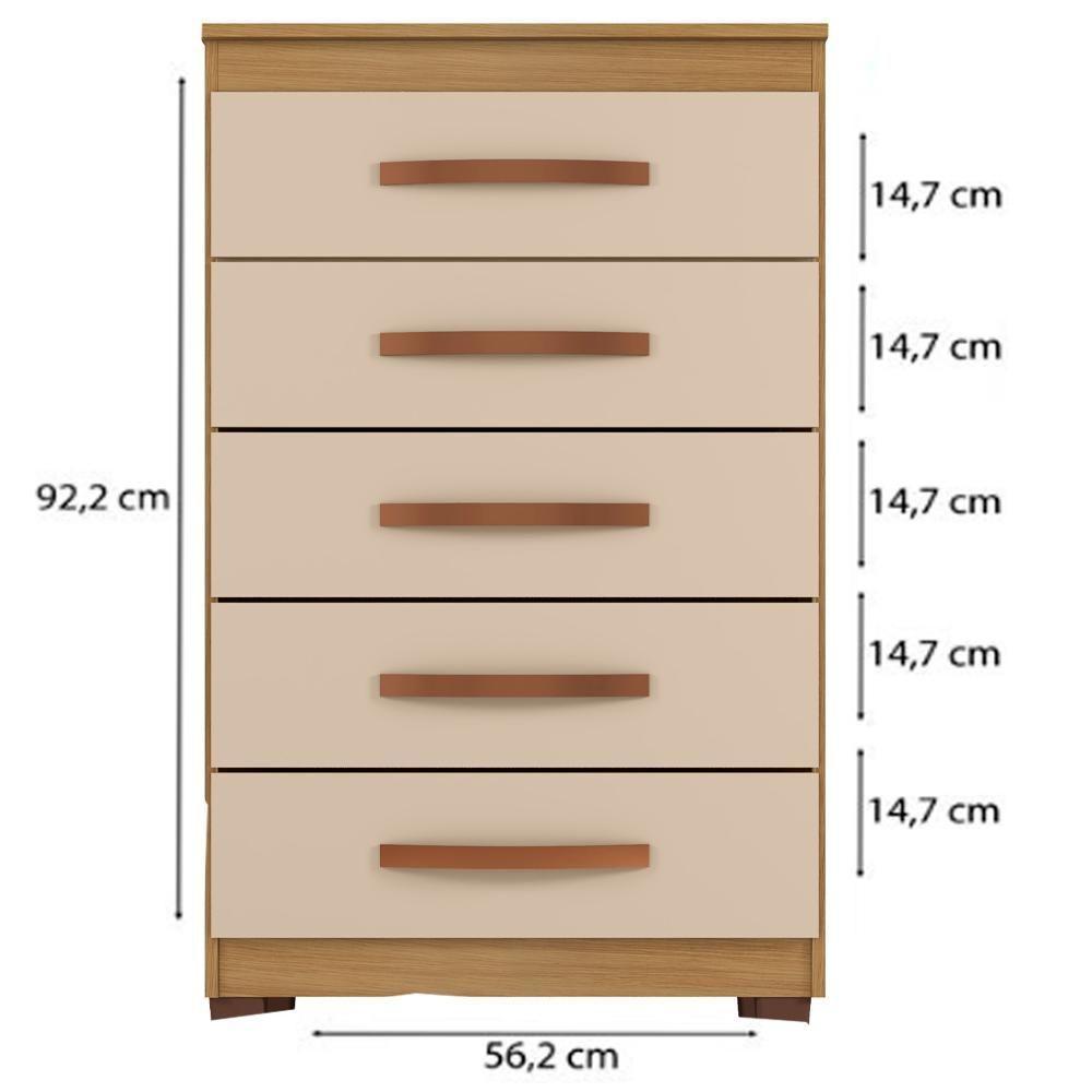 Comoda 5 Gavetas 57 Cm Moden 2259 Carvalho Am Off White Incp - 3