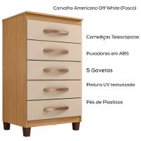 Comoda 5 Gavetas 57 Cm Moden 2259 Carvalho Am Off White Incp