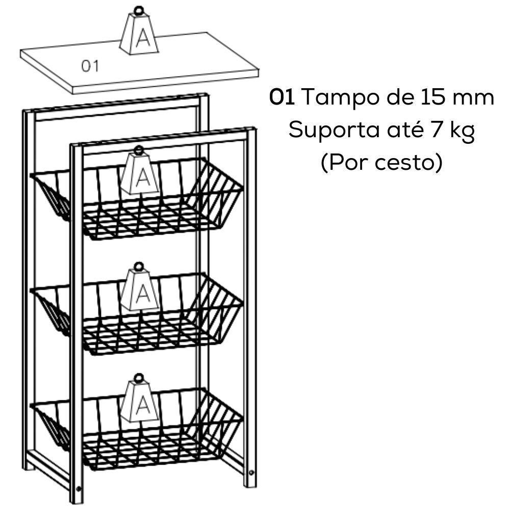 Fruteira De Chão 3 Cestos 75 Cm Li035 Canela Branco Kpb - 3