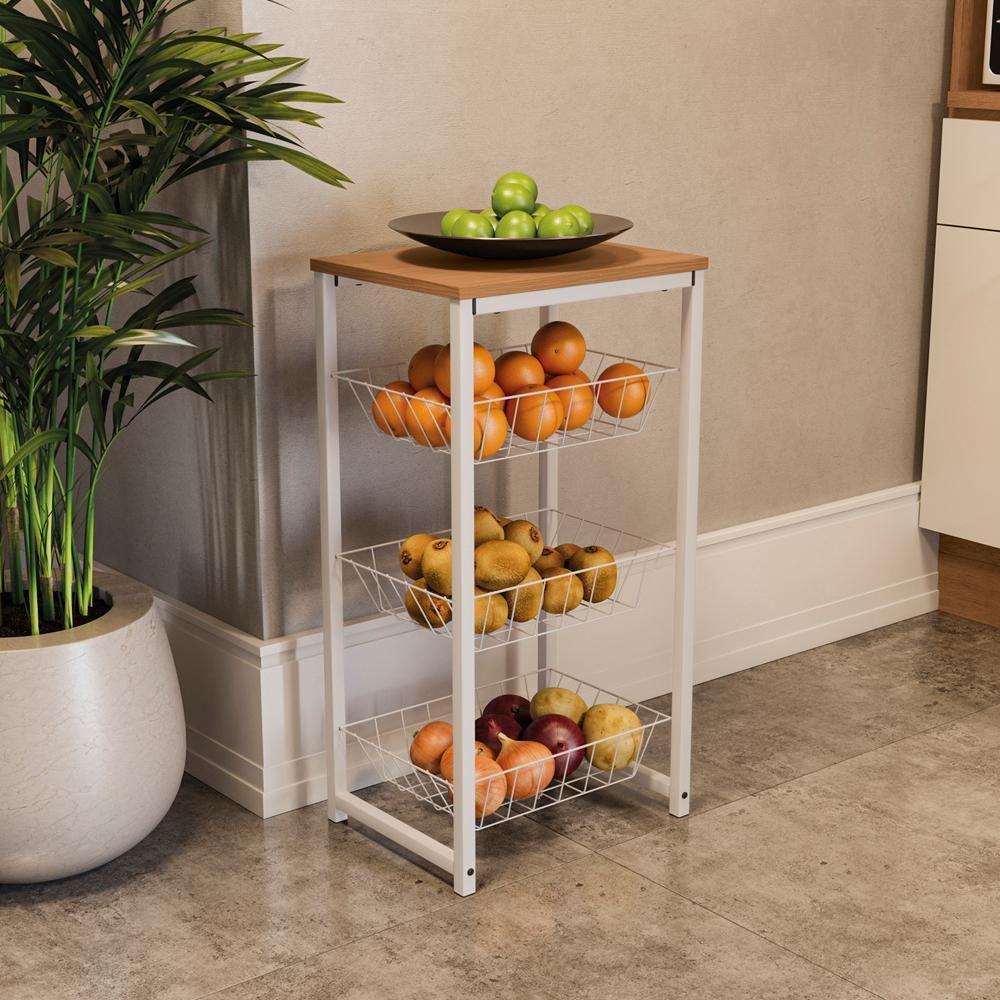 Fruteira De Chão 3 Cestos 75 Cm Li035 Canela Branco Kpb - 5