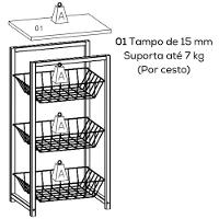Fruteira De Chão 3 Cestos 75 Cm Li035 Canela Branco Kpb - 3
