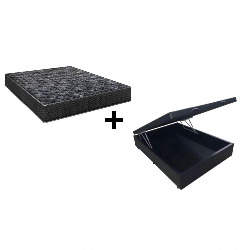 Cama Box Baú Casal 138 Tecido Sintético Preto Com Colchão Lisboa Bello Box Espuma D28 Preto - 1