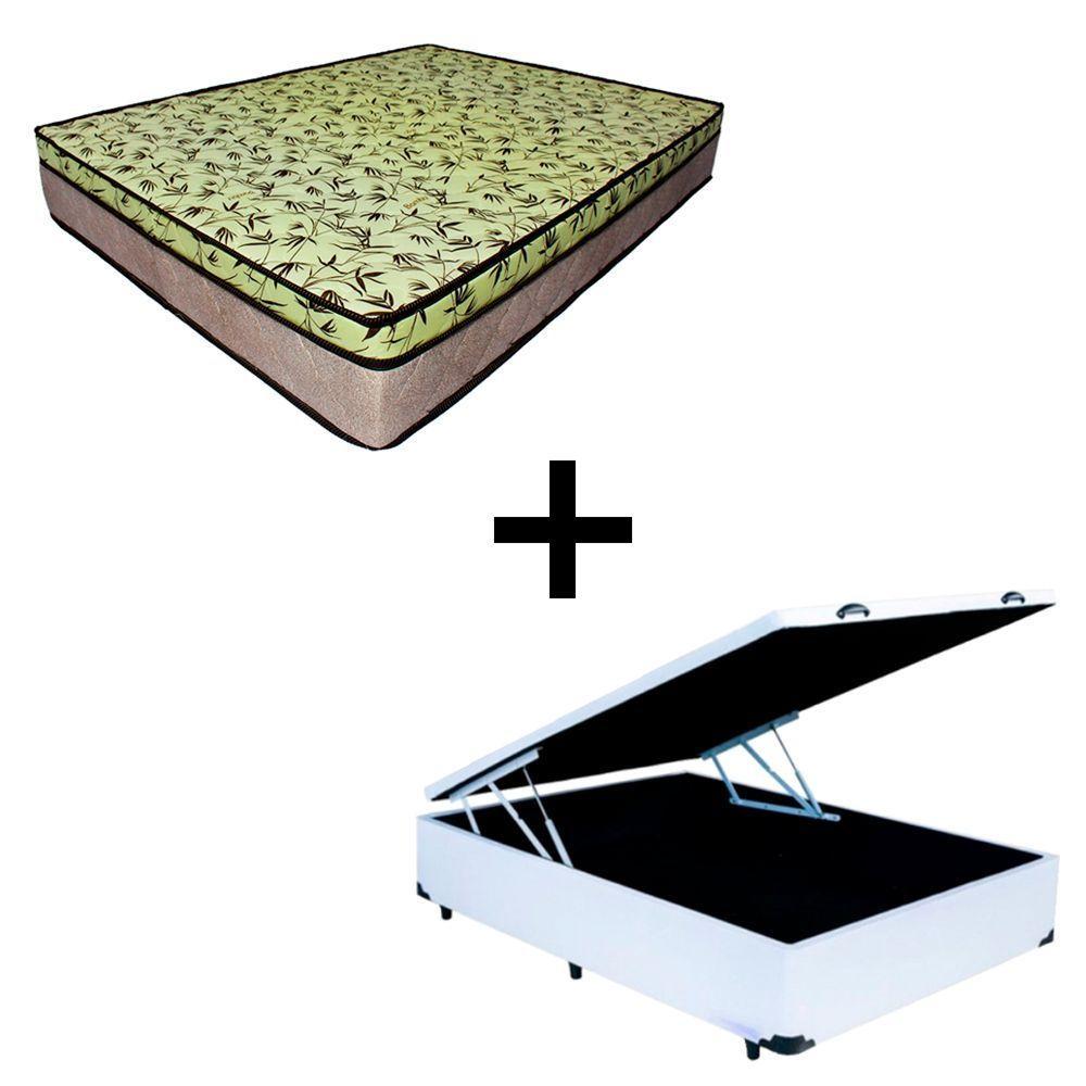 Cama Baú Casal 138 Tecido Sintético Branco Com Colchão De Espuma Tokio D33 Bege - 25x138x188cm - 1