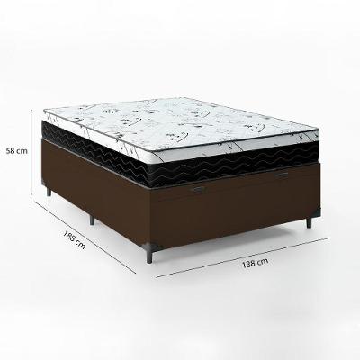Cama Box Baú Casal 138 Tecido Sintético Marrom Com Colchão Espuma D33 One Face Preto - Bello Box - 58x138x188