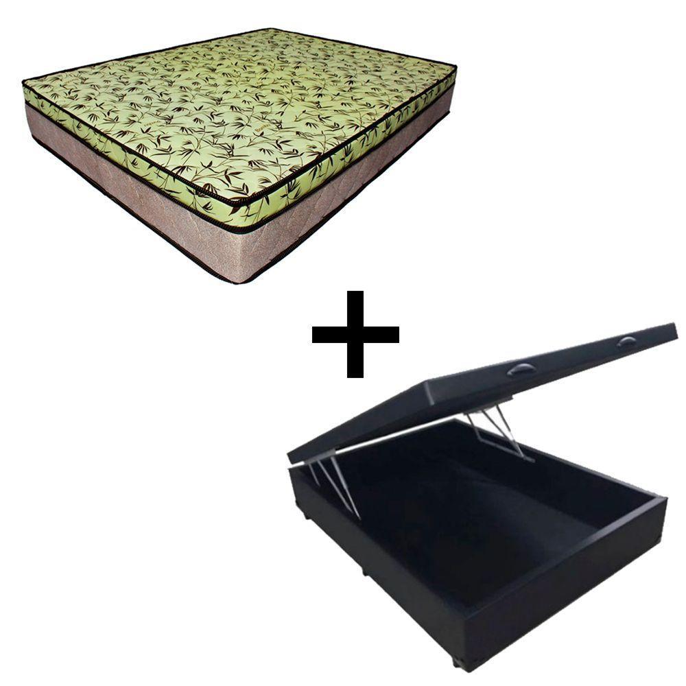 Cama Baú Casal 138 Tecido Sintético Preto Com Colchão De Espuma Tokio D33 Bege - 25x138x188cm - 1