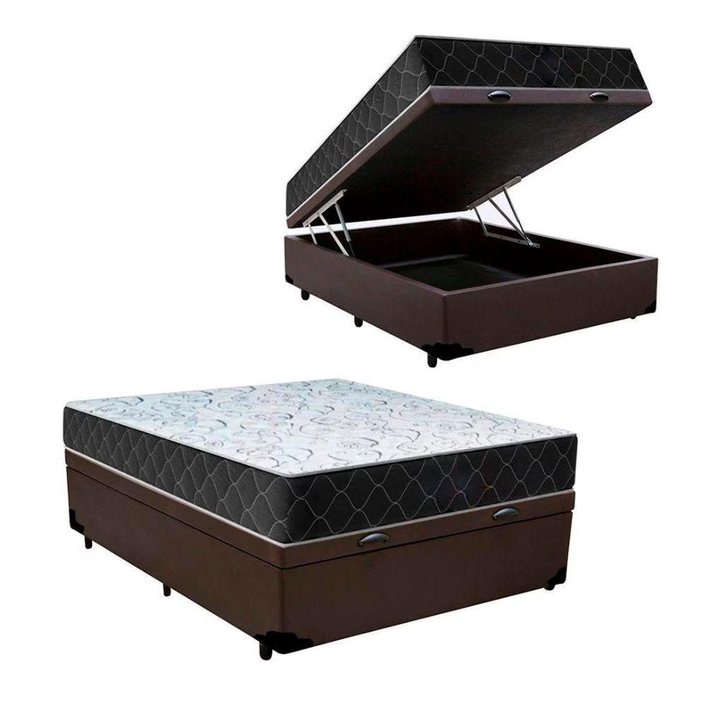 Cama Box Baú Casal Sintético Marrom Colchão Espuma D33 Marrocos 30cm - 1