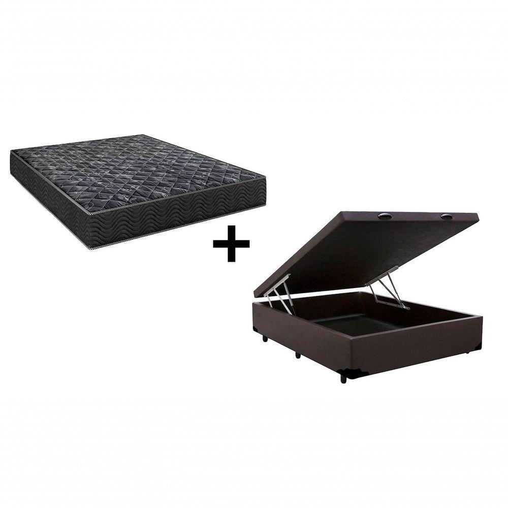 Cama Box Baú Casal 138 Tecido Sintético Marrom Com Colchão Lisboa Bello Box Espuma D28 Preto - 1