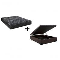 Cama Box Baú Casal 138 Tecido Sintético Marrom Com Colchão Lisboa Bello Box Espuma D28 Preto - 1