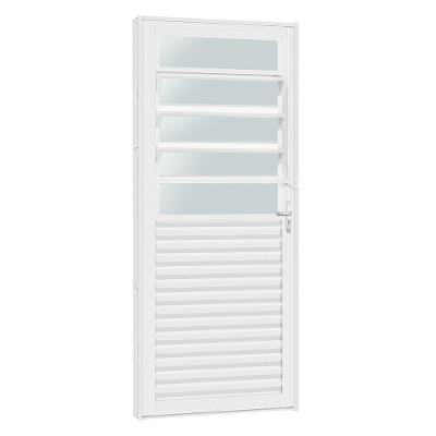 Porta De Aço Mista Baculante Ligth Com Vidro Incolor 81x215 R120 Abertura Esquerda Branco