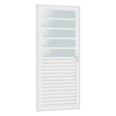 Porta De Aço Mista Laminada Ligth Com Vidro Incolor 81x215 R120 Abertura Esquerda Branco