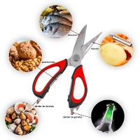 Tesoura Culinaria Para Casa Cozinha Corta Desossa Limpa Peixe Carne Frango 6 Em 1 Vermelho