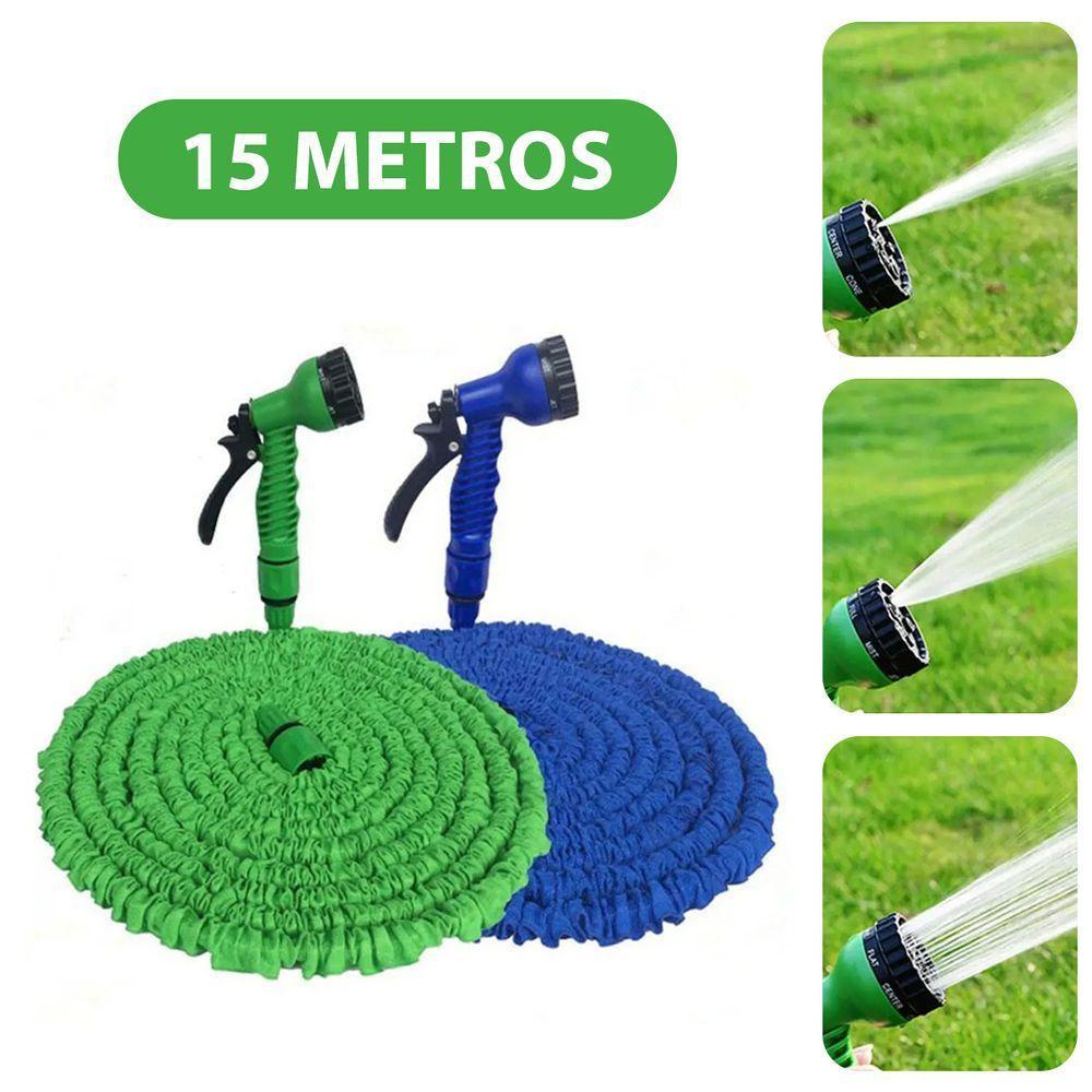 Mangueira Jardim Expansível 15 Metros Resistente Jatos D água Azul - 2