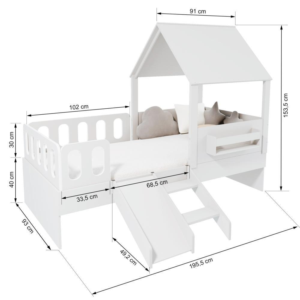 Cama Casinha Com Telhado Mdf Kit Escada E Grades Anatômica Branco Mobilistore - 4