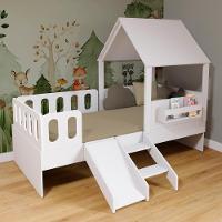 Cama Casinha Com Telhado Mdf Kit Escada E Grades Anatômica Branco Mobilistore - 1