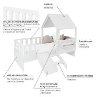 Cama Casinha Com Telhado Mdf Kit Escada E Grades Anatômica Branco Mobilistore - 3