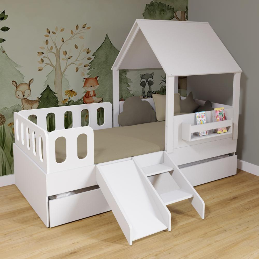 Bicama Casinha Com Telhado Mdf Kit Escada E Grades Anatômica Branco Mobilistore - 1
