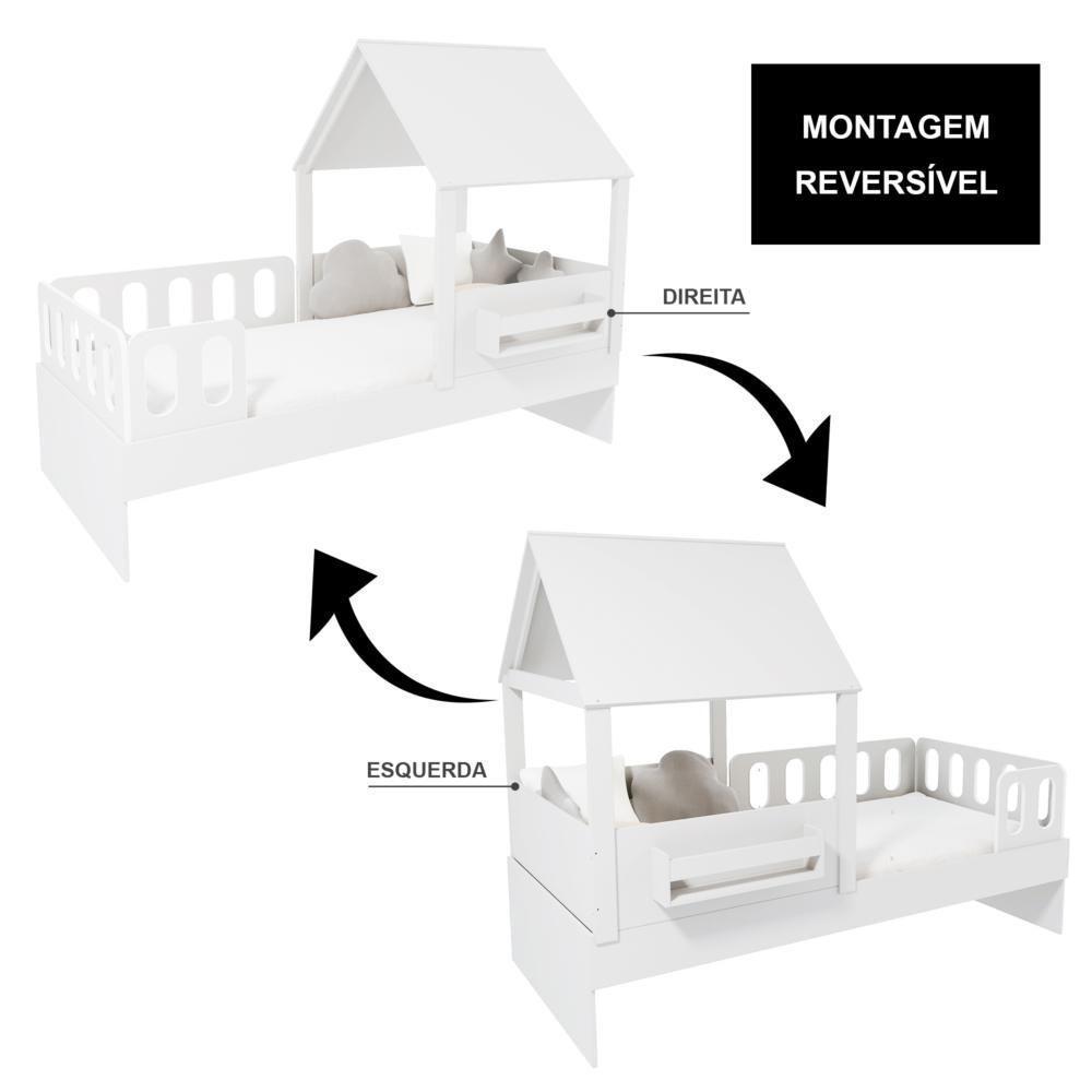 Cama Casinha Com Telhado Mdf E Grades Anatômica Branco Mobilistore - 2