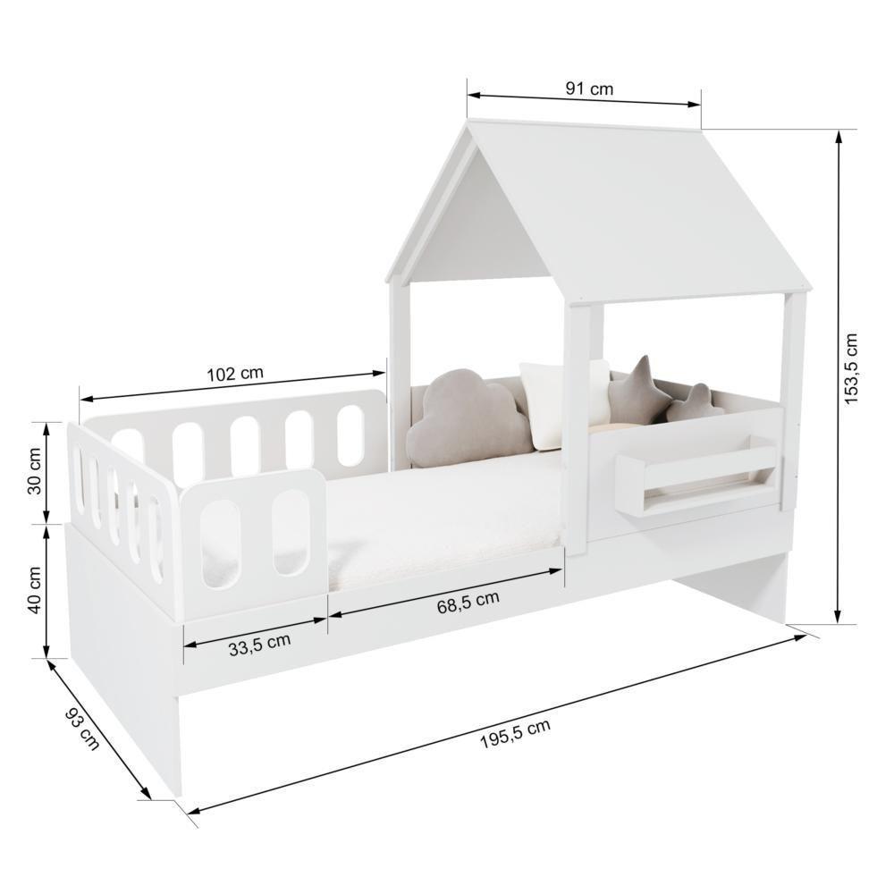 Cama Casinha Com Telhado Mdf E Grades Anatômica Branco Mobilistore - 5