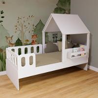 Cama Casinha Com Telhado Mdf E Grades Anatômica Branco Mobilistore - 1