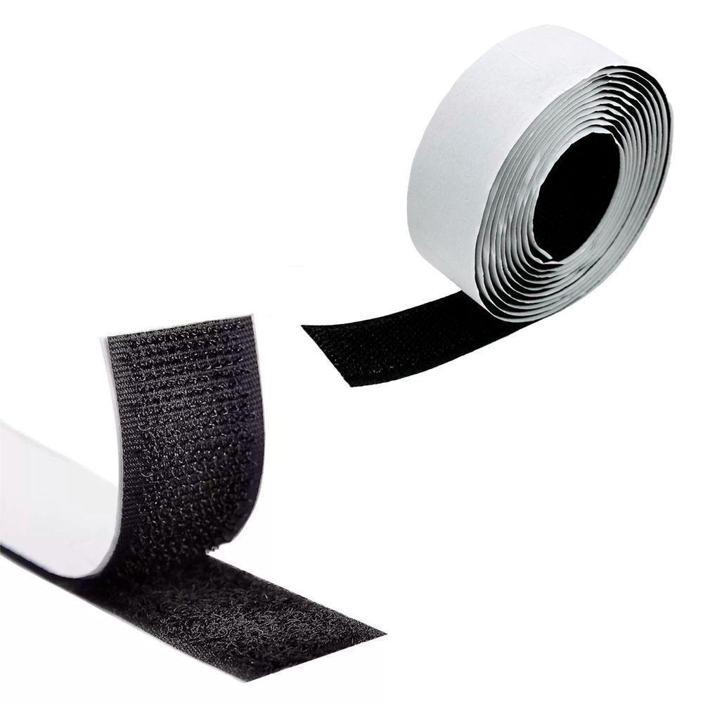 Fita Fecho Adesivo 25mm X 2 Metros Macho E Fêmea Forte Preto - 1