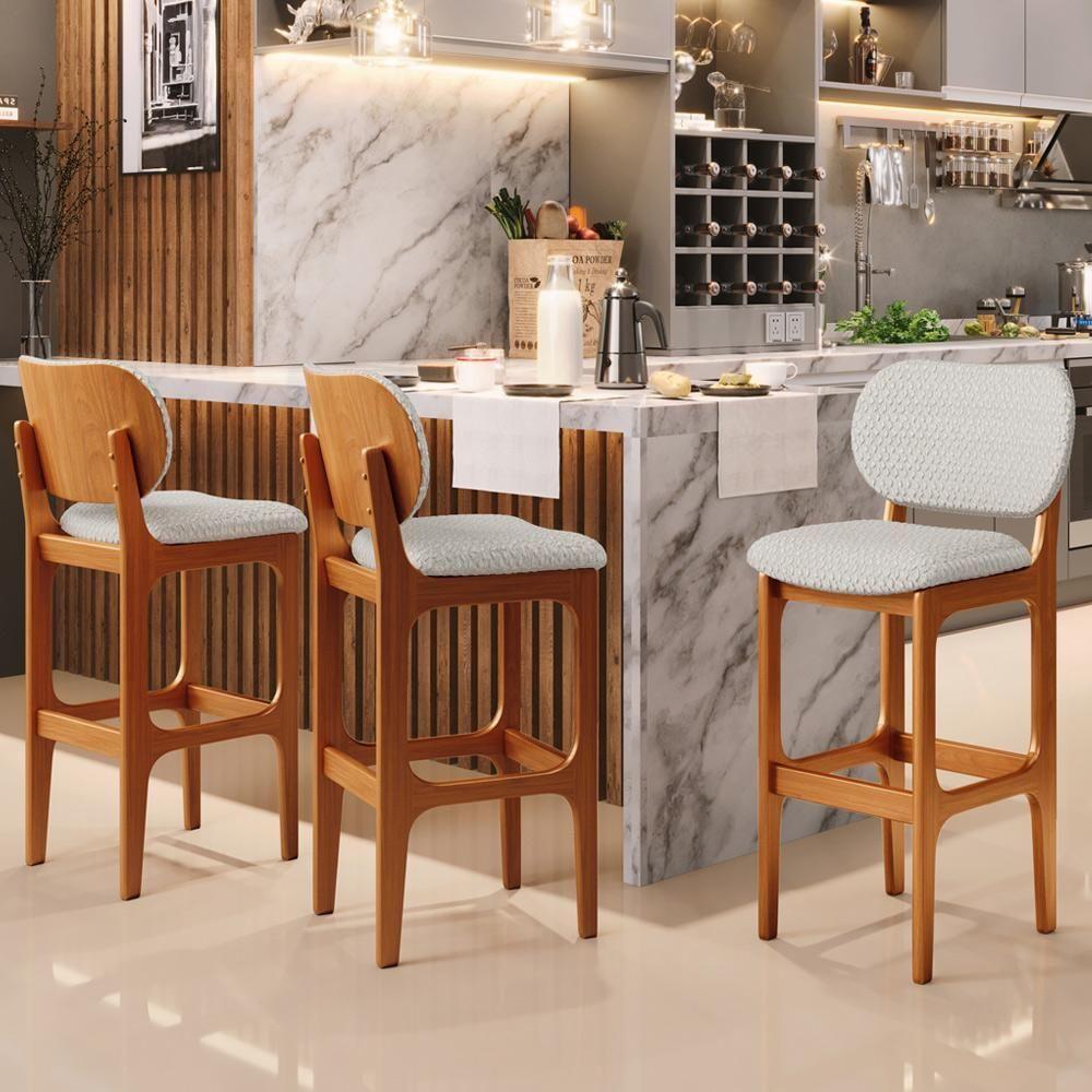 Banqueta Alta Bar Cozinha Sala Jantar Fixa Betta L02 Imbuia Bouclê Cru - Lyam Decor - 2