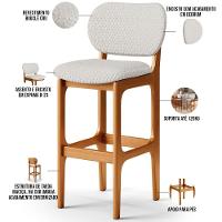 Banqueta Alta Bar Cozinha Sala Jantar Fixa Betta L02 Imbuia Bouclê Cru - Lyam Decor