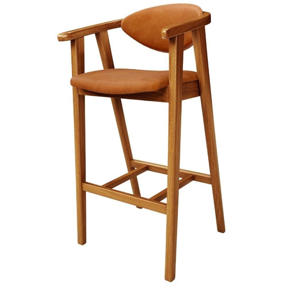 Banqueta Alta Para Cozinha Bancada Bar Sala De Jantar Fixa Cecília L02 Couríssimo Canela - Lyam Decor - 7