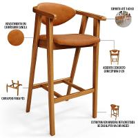 Banqueta Alta Para Cozinha Bancada Bar Sala De Jantar Fixa Cecília L02 Couríssimo Canela - Lyam Decor