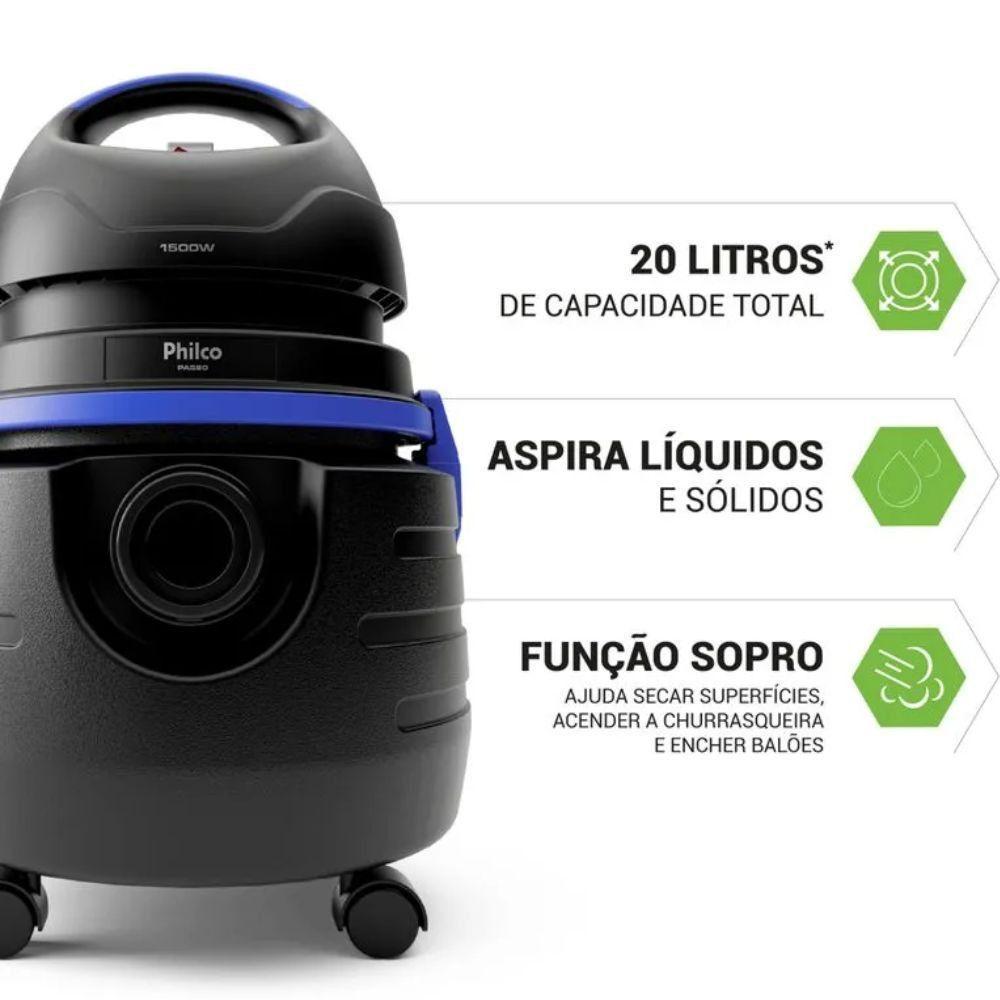 Aspirador De água E Pó Philco 1500w 20l Pas80 Preto 220V - 4