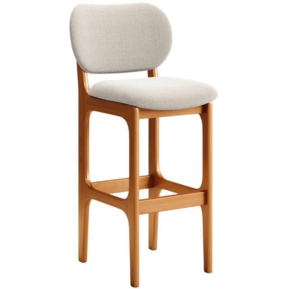 Banqueta Alta Bar Cozinha Sala Jantar Fixa Betta L02 Imbuia Bouclê Creme - Lyam Decor - 1