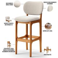 Banqueta Alta Bar Cozinha Sala Jantar Fixa Betta L02 Imbuia Bouclê Creme - Lyam Decor