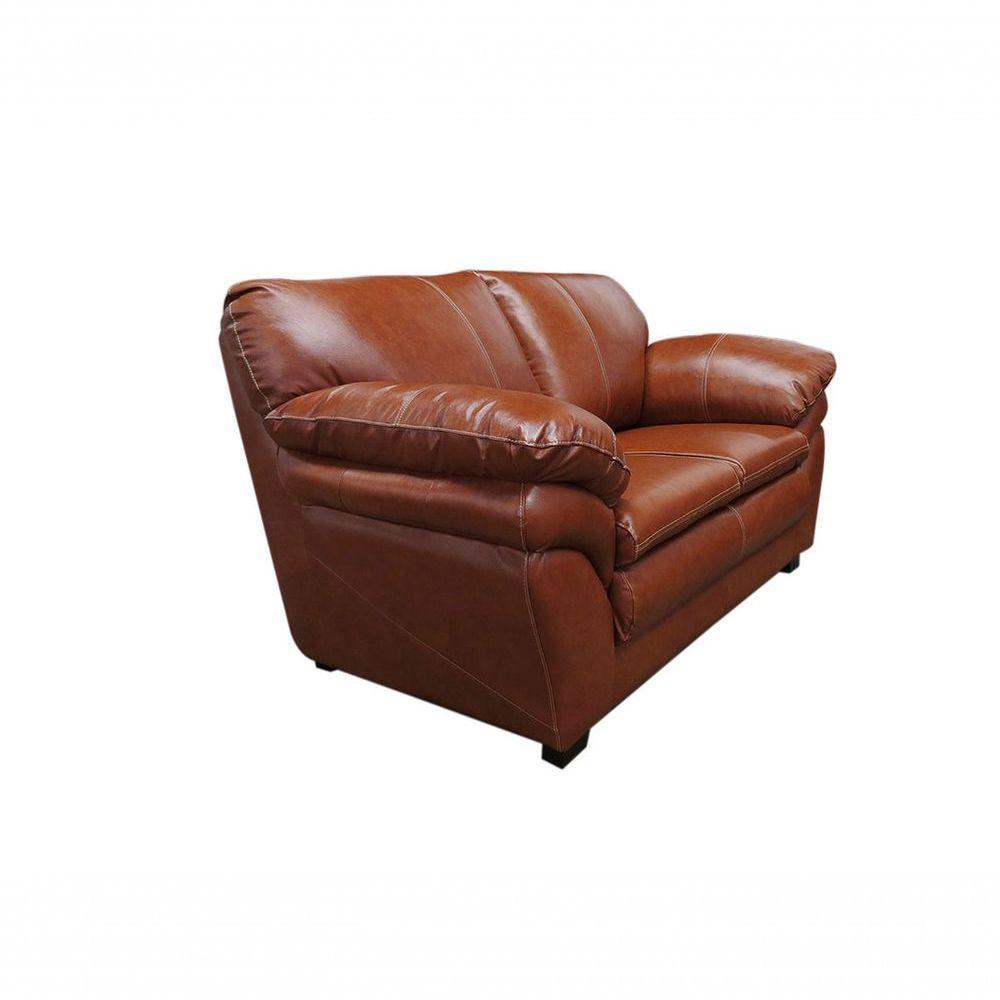 Conjunto Sofá De Couro Gana 3 E 2 Lugares Conhaque Com Brilho - Mempra Design - 4