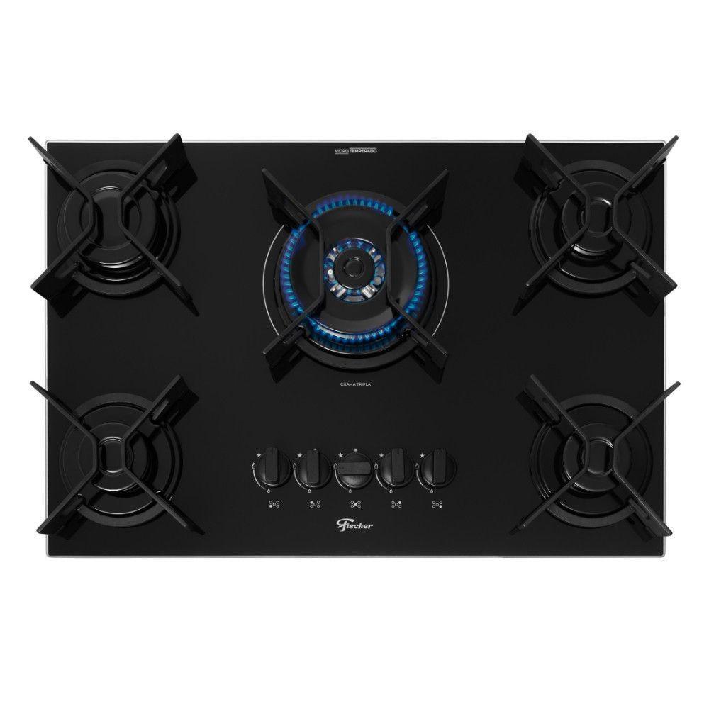 Cooktop 5 Bocas Tripla Chama Fit Line Fischer Preto Bivolt - 3