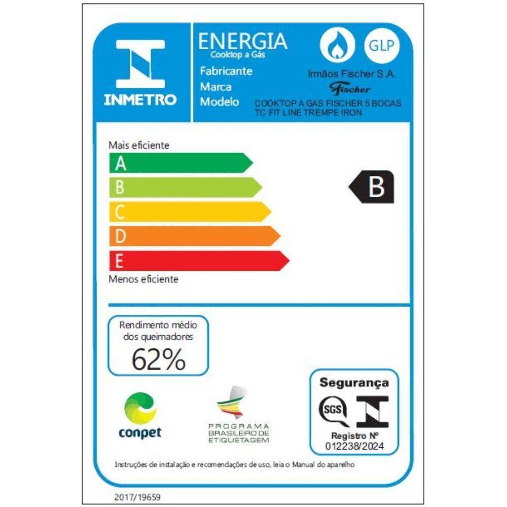 Cooktop 5 Bocas Tripla Chama Fit Line Fischer Preto Bivolt - 4